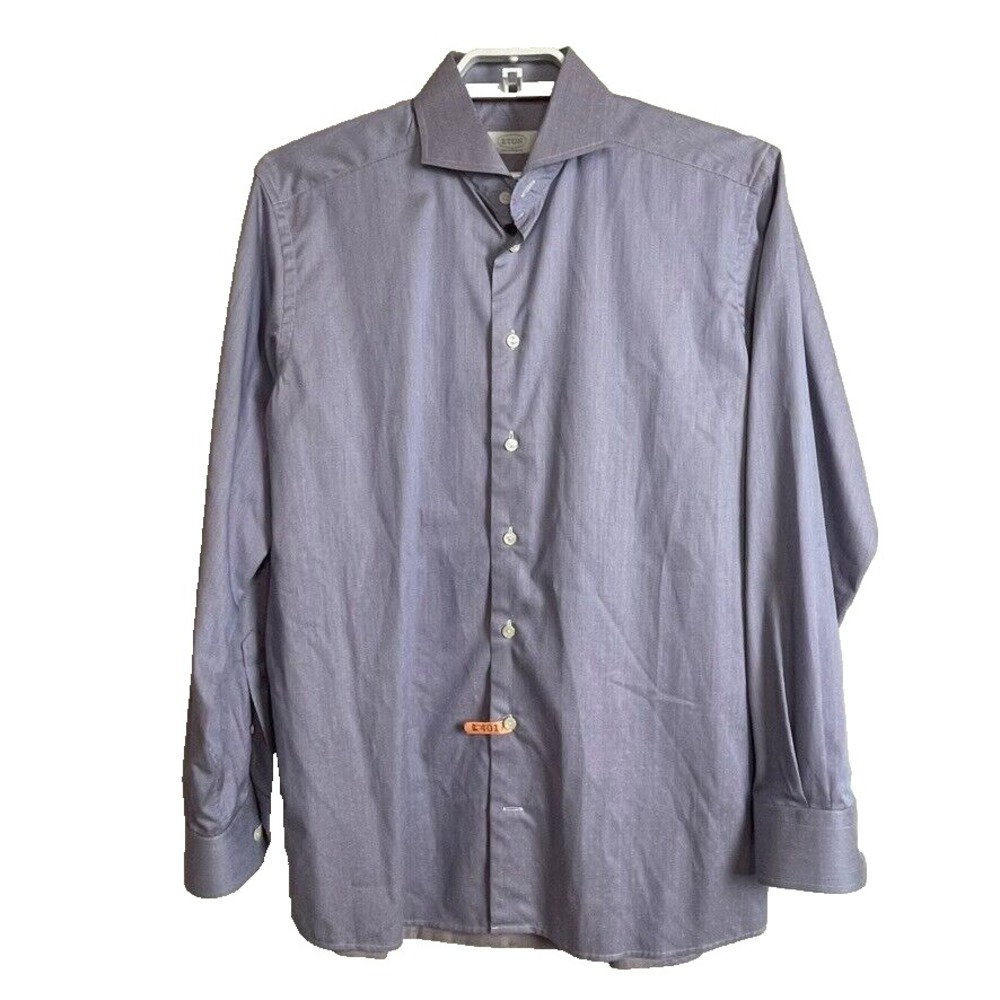 Eton Classic Mens Sz 41-16 Large Italy Long Sleeve Button Up Blue Striped Shirt